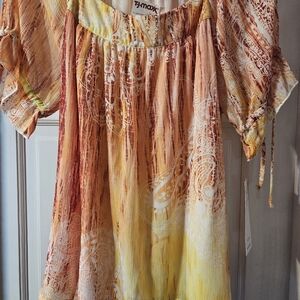 Allison Morgan Pink and Orange Flutter Sleeve Blouse